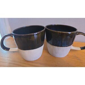 Orly Maison Mug Glazed Coffe Tea Mug Set Of 2  Blue Brown Ivory 12 Oz